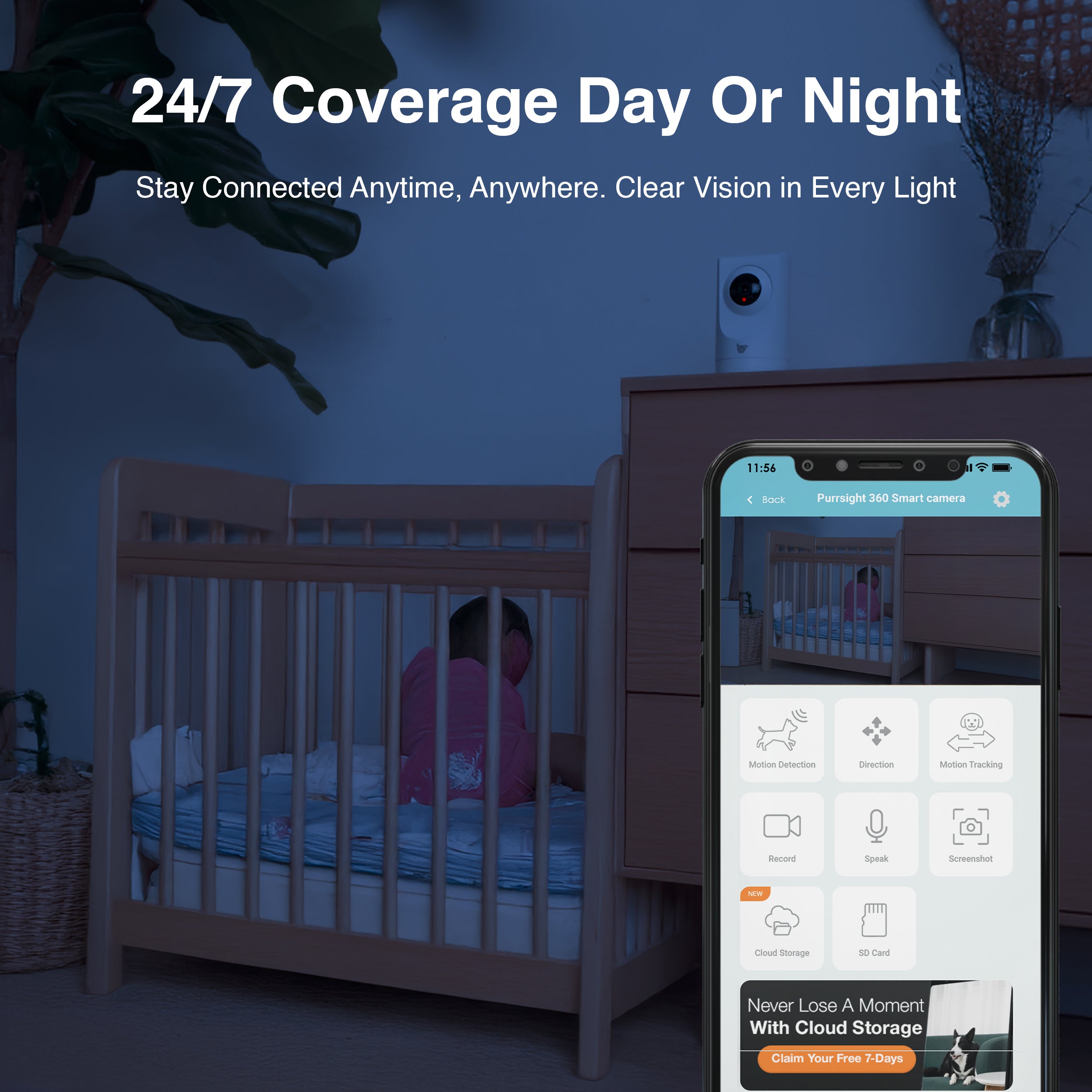 Purrsight 360° Smart App Camera with Night Vision and 2 Way Audio