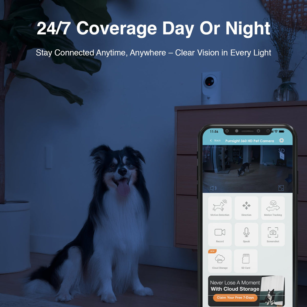 Purrsight 360° Smart App Pet Camera with Night Vision and 2 Way Audio 2pc Bundle