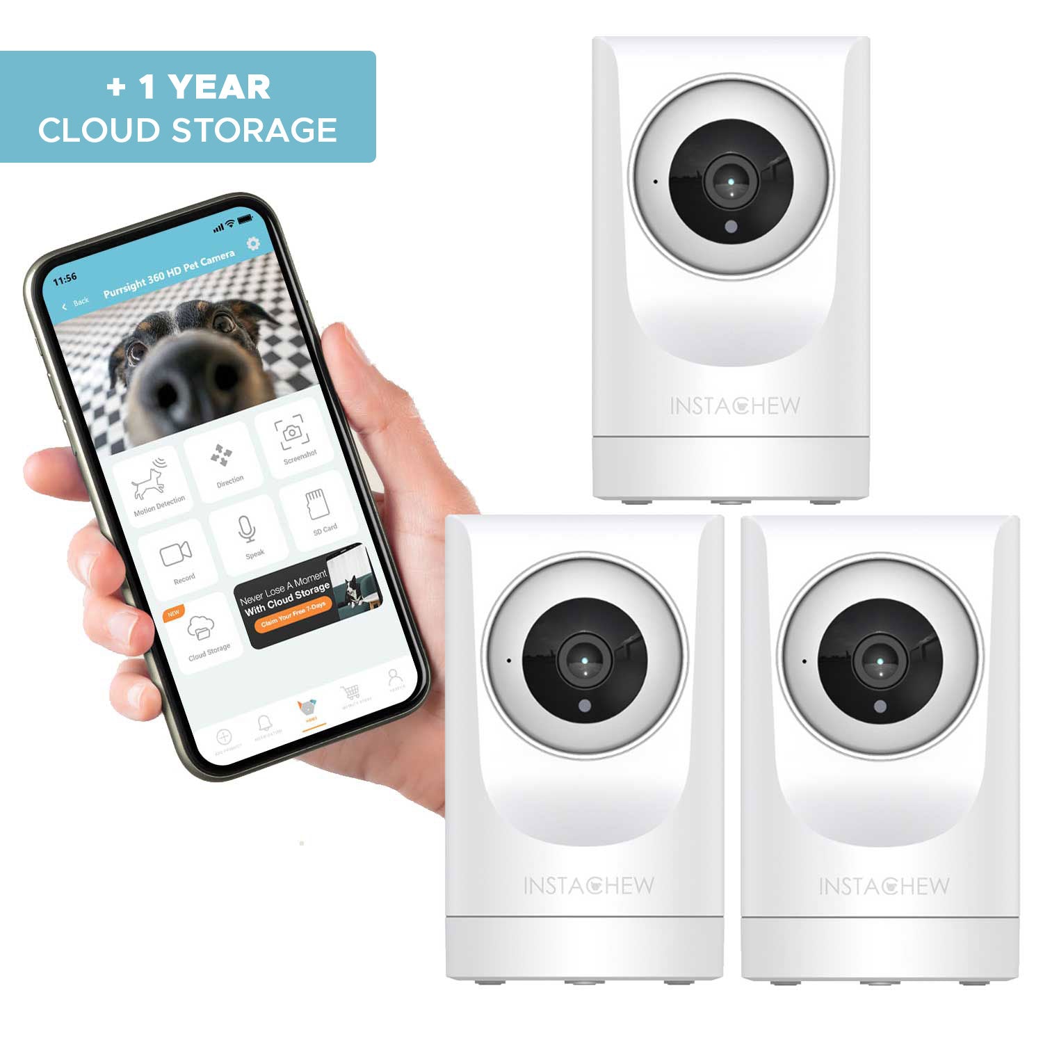 Purrsight 360° Smart App Pet Camera with Night Vision and 2 Way Audio 4pc Bundle