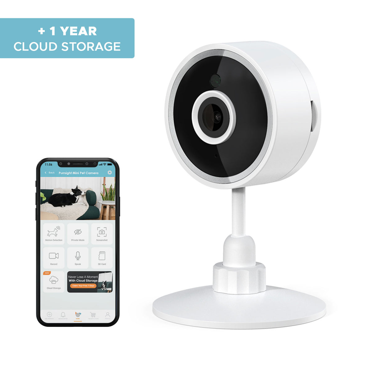 Purrsight Mini Smart Indoor Security Camera with Two-Way Audio
